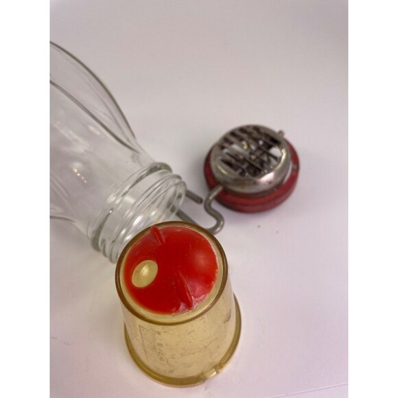 Vintage Glass Nut / Spice Red Grinder Turnkey with Plastic Measuring Cup Lid - Picture 2 of 10